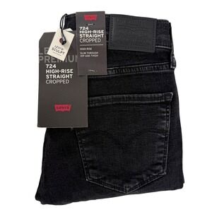 Levi's 724 High Rise Straight Crop Jeans Black Size 29 Sculpt‎ Soft Denim NEW